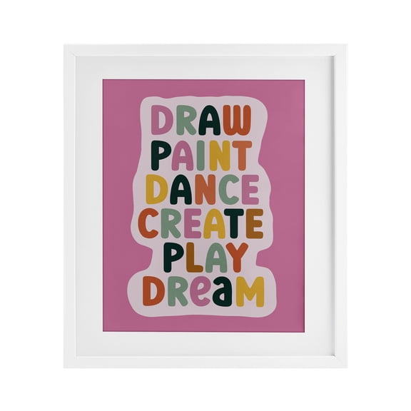 Draw Paint Dance Create White Framed Print Under Glass, design by Julia Frost