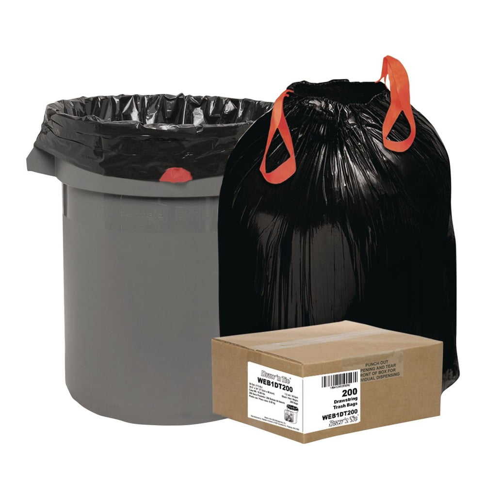 Draw 'n Tie 30 gal. 1.2 Mil, Drawstring Heavy-Duty Trash Bags - Black (200 Count)