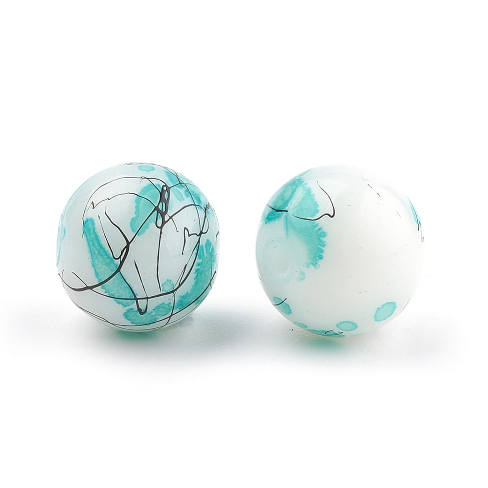Drawbench & Baking Painted Glass Beads Strands Round Turquoise 16mm Hole: 1.5mm about 50pcs/strand 31.4 inch