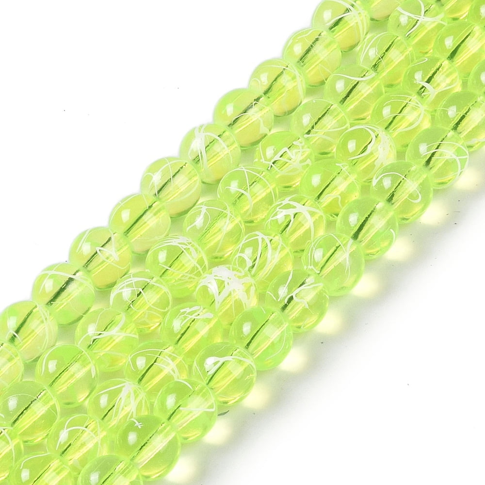 Drawbench Transparent Glass Beads Strands Spray Painted Round Green Yellow 8mm Hole: 1.3~1.6mm 31.4 inch Green