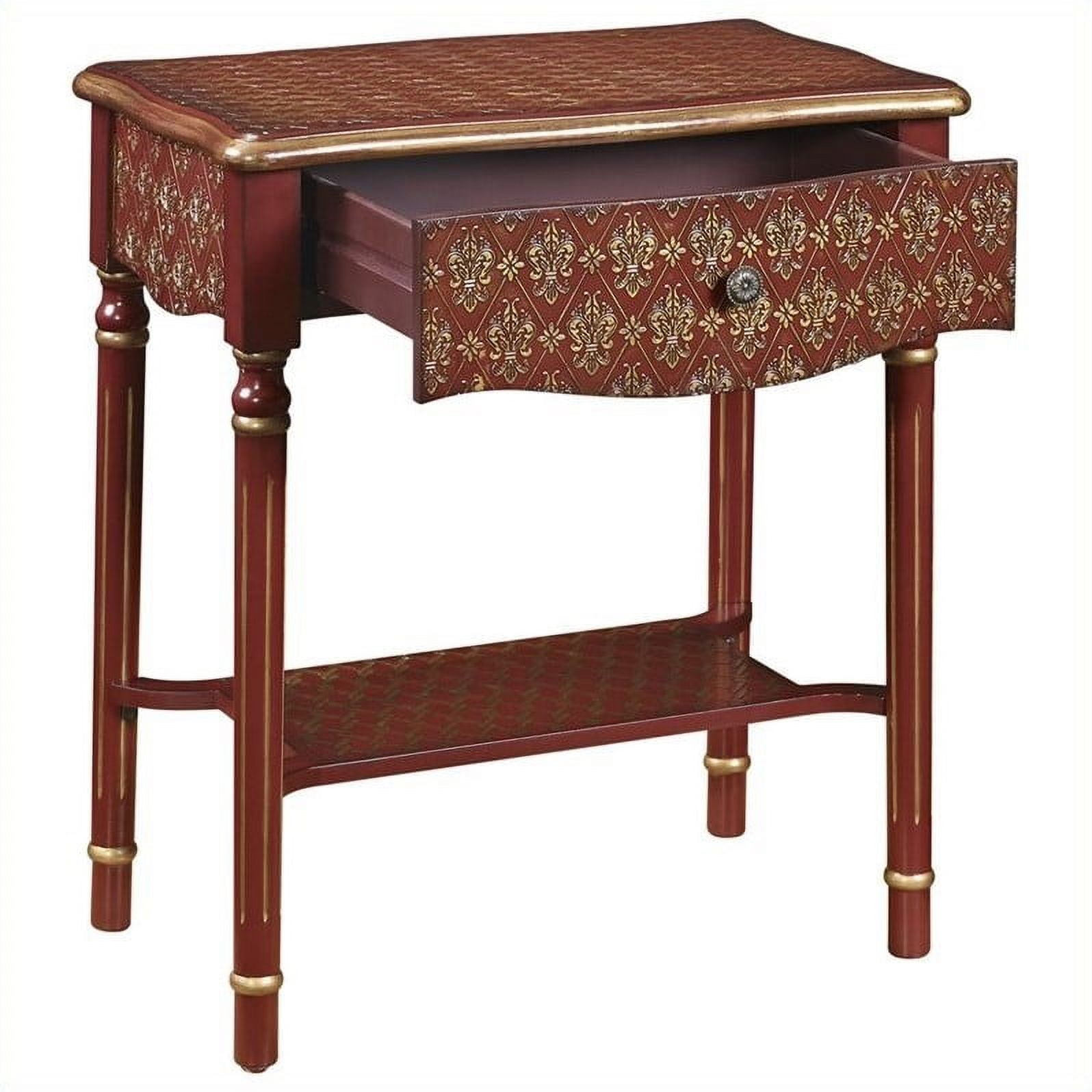 Drawer Accent Table, Red and Gold Asian Influence