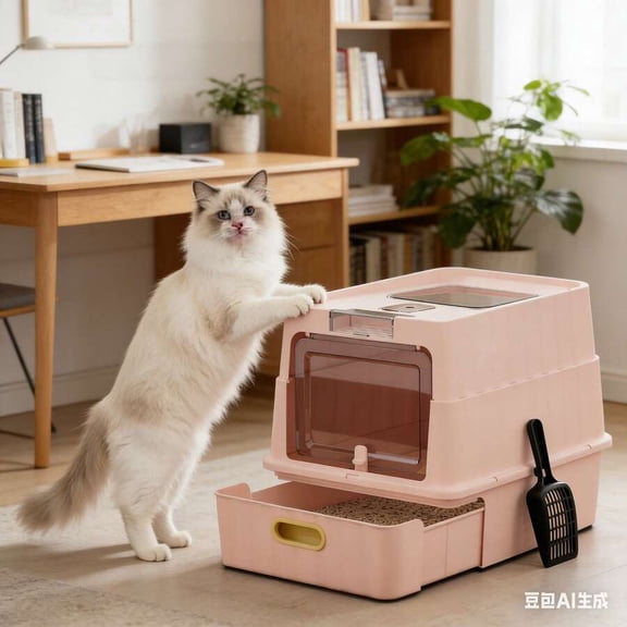 Drawer Cat Litter Box - Enclosed Anti-Splash, Includes Litter Scoop, Fits All Cats