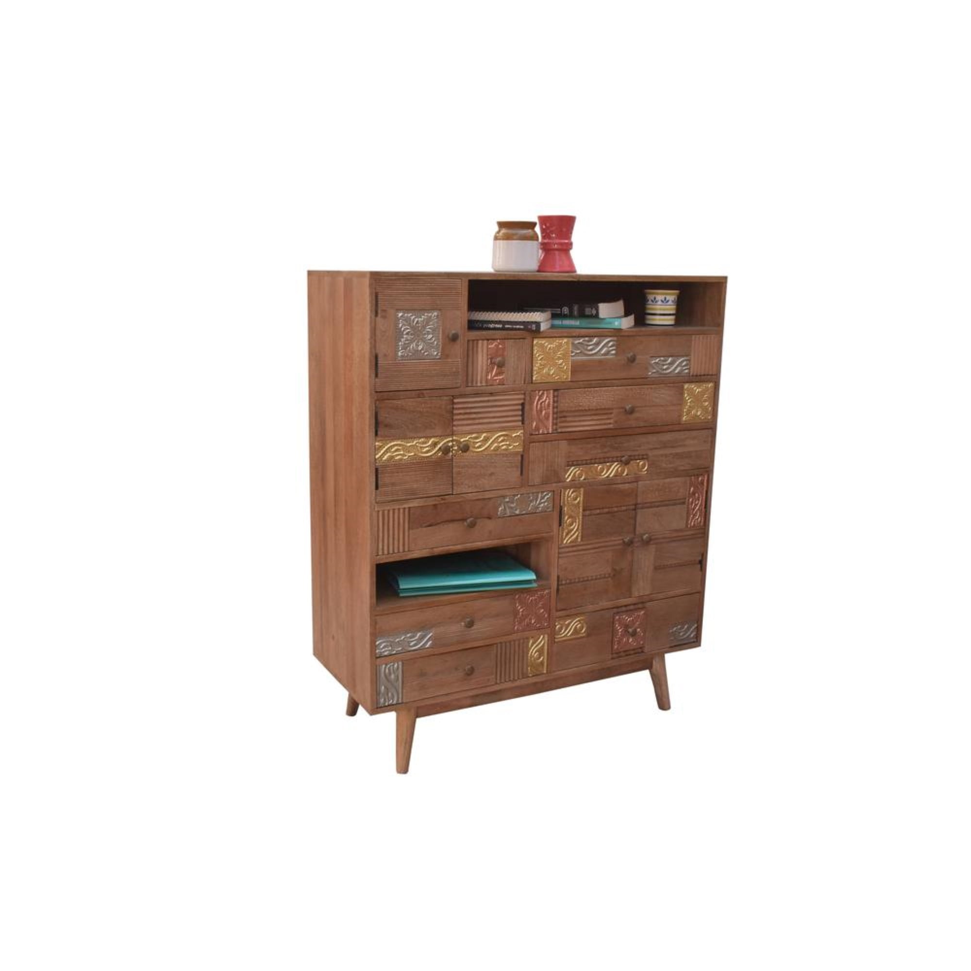 Natural Mango Wood Mid-Century 8-Drawer Chest with Soft Close