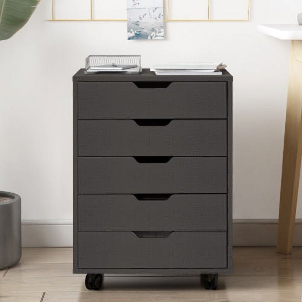 Drawer Chest Wood Storage Dresser Cabinet with Wheels Craft Storage Organization Makeup Drawer Unit for Closet Bedroom Office File Cabinet Dark