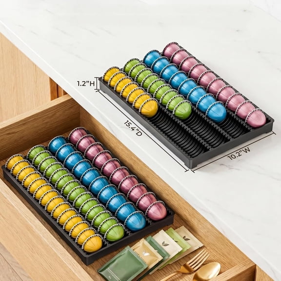 Drawer Coffee Pod Organizer for Capsules Holds Up to 40 Large or 52 Small Pods, Space-Saving Insert Tray, Fits Kitchen Cabinets, 15.4" x 10.2" x 1.2"