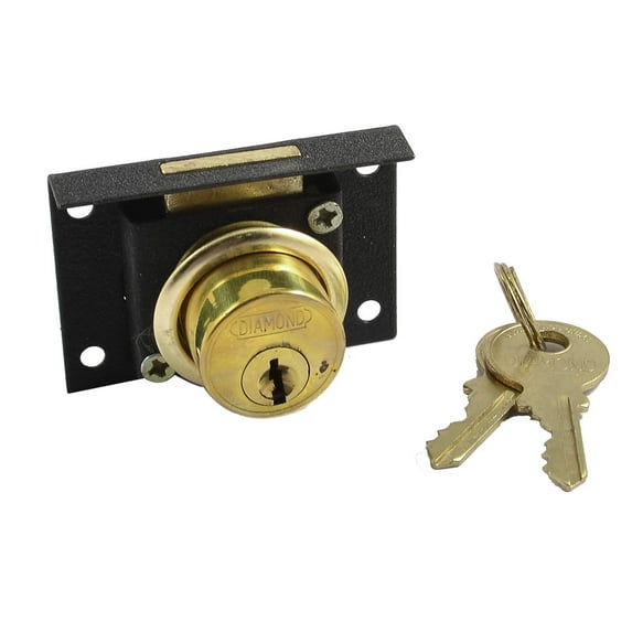 Drawer Cupboard Metal Deadbolt Cylinder Locking Lock Black Gold Tone