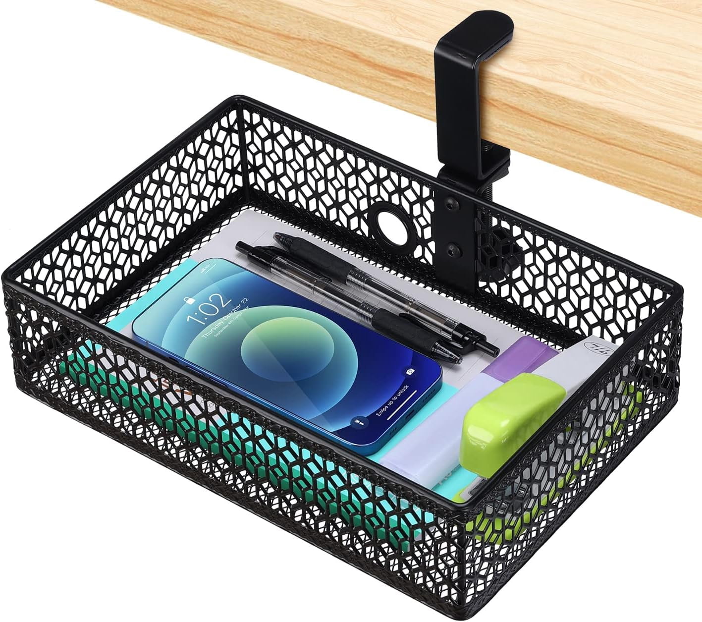 Drawer Under Desk Storage Organizer, Clamp on Desk Drawer, Under Desk Storage, Clamp Drawer Basket, Hanging Desk Storage, Under Desk Mount Tray, Suitable for Multiple Scenes (Black)