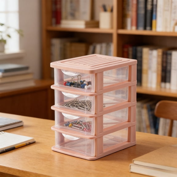 Drawer Desktop Storage Box 4 Tier Transparent Organizer With Pull Out Drawers For Cosmetics Stationery Office Supplies Desk Storage Container Back To School Dorm Desk Organizer Small Item Storage