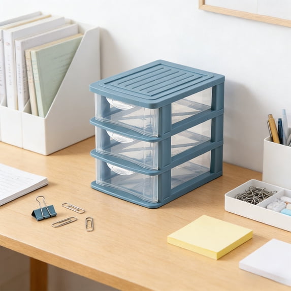 Drawer Desktop Storage Box, Transparent Dust Free Cosmetic Organizer, Multi Layer Stationery Storage Container for Home Office Dorm, Stackable, Clear Plastic, Dividers Included