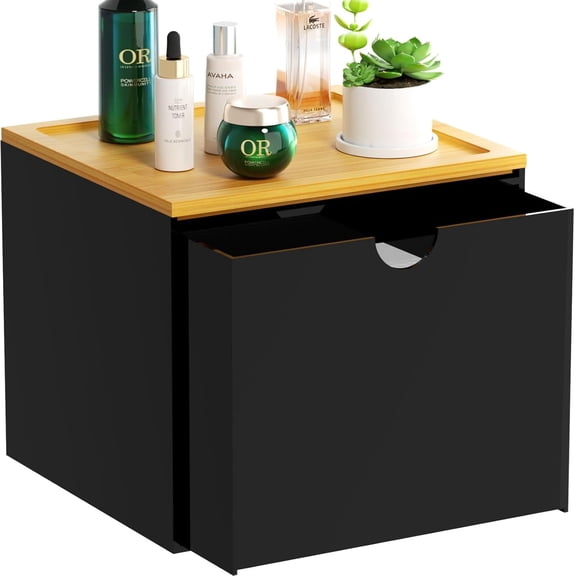 Drawer Disposable Face Towel Holder Box, Acrylic Facial Towel Container for XL Clean Skin Club, Large Disposable Face Towels Storage with Bamboo Lid, for Bathroom, Vanity Makeup, Black
