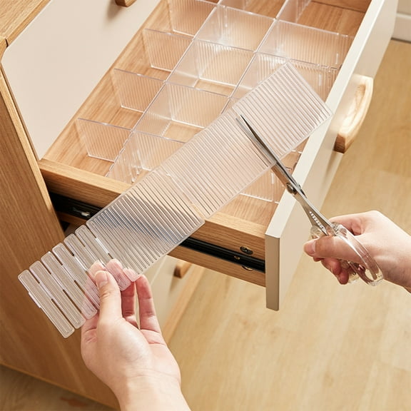 Drawer Divider Board Set | Clear PET Plastic Storage Partition Organizers | Flexible Trim-to-Fit | Non-Slip Ribbed Texture | Custom Compartment | 4 Pack | 12.8x2.76in Each