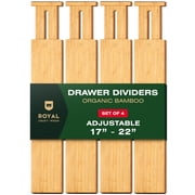 Royal Craft Wood Expandable Bamboo Drawer Dividers – 4-Pack Adjustable Drawer Organizer Separators for Kitchen, Bedroom, Bathroom, Cabinet, Office & Dresser Storage (17–22", Natural)