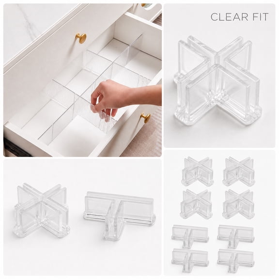 Drawer Dividers 4 Pack, Clear Plastic Clips for DIY Storage, Adjustable Shelf Organizers for Kitchen, Bedroom, Home Organization Solutions, 1Pack A
