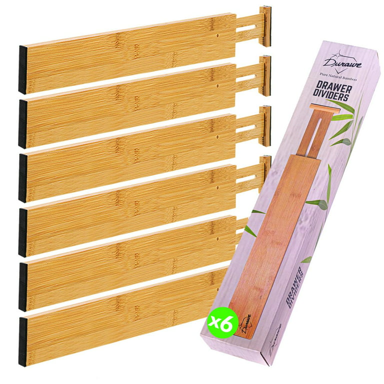Toydoooco Bamboo Drawer Dividers, Kitchen Drawer Organizer with Spring Loaded,Separators for Dresser,Bathroom,Office 16.5-22 Pack of 6