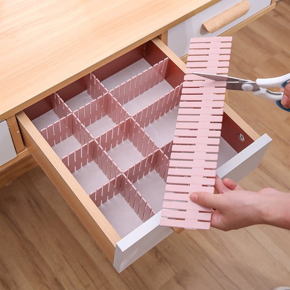 Drawer Dividers Expandable Storage, QQZ Customizable Partition Boards for Organizing, Thick Plastic Adjustable Compartment Organizer for Makeup Socks Office Supplies, Pink