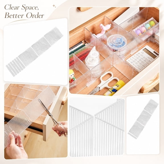 Drawer Dividers, Junk Drawer Organizer Kitchen, Silverware Organizer for Drawer, Cutlery Drawer Organizer, 4 Pack 13X3 Inch Transparent Cuttable Plastic Separators, Customizable