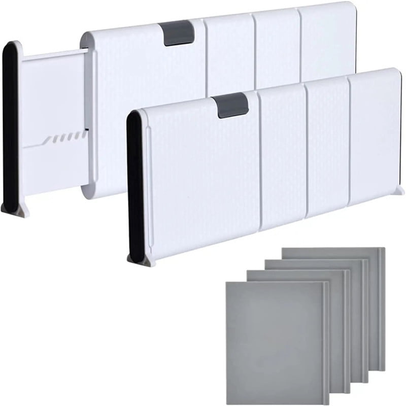 Drawer Dividers Organizer 4 Pack, Adjustable Separators 4" High Bathroom, Closet,Clothing, Office, Kitchen Storage,（White）