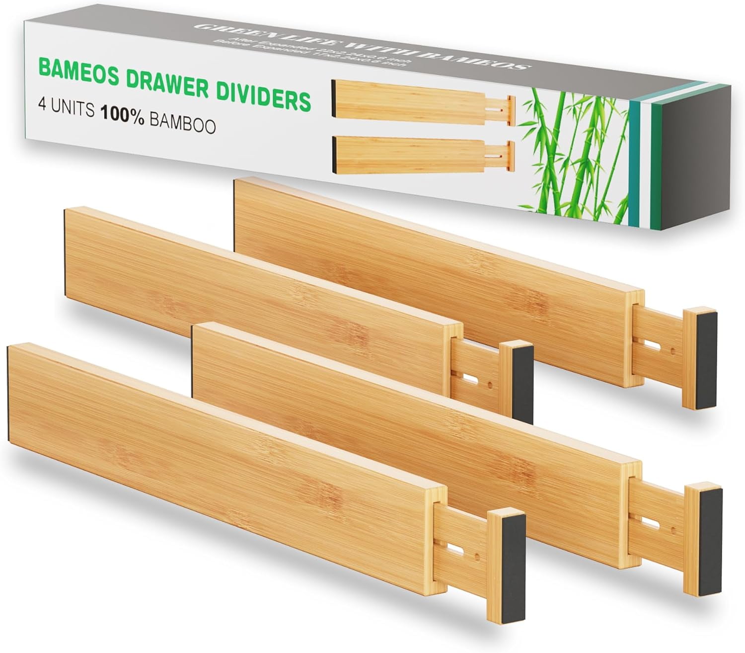 Drawer Dividers kitchen Organization Bamboo Utensil Organizers for Kitchen Bedroom Bathroom Dresser Office 4-pack
