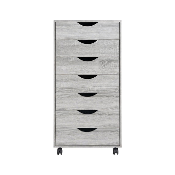 Naomi Home Adult 7-Drawer Storage Cabinet with Wheels for Bedroom or Home Office, Gray Oak
