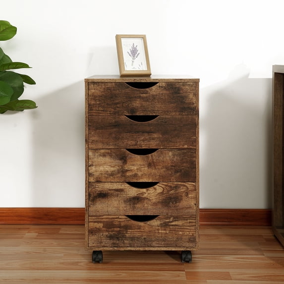 Drawer Dresser Storage Cabinet for Makeup Dresser Tall Chest of Drawers, Drawer Chest Makeup Cabinet for Bedroom by Naomi Home-Color:Rustic Brown,Size:5 Drawer