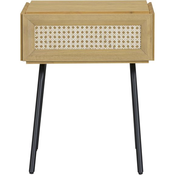 Drawer Face Nightstand with Natural Rattan Drawer, Side Table for Bedroom, Bedside Furniture, End Table – Waterproof, Heat Resistant