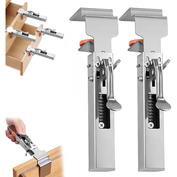 Drawer Front Installation Clamps, Adjustable Drawer Fixing Clamp, Stainless Steel Cabinet Drawer Face Frame Cabinet Clamps for Installing Cabinets & Drawer (2pcs)