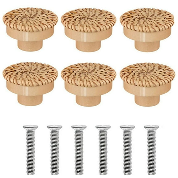 Drawer Knobs Wood,6 Pcs Wood Drawer Knobs,Drawer Knobs,Wood DresserRattan Drawer Pulls Wooden Knobs Round with Screws for Cabinets Dresser Handles