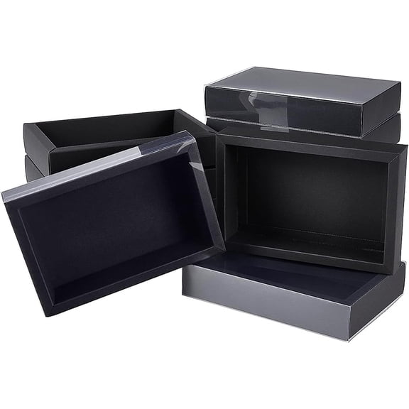 Drawer Kraft Paper box Festival Gift Wrapping boxes Gift Packaging boxes for Jewelry Wedding Party with PVC Plastic Windows Black 18.6x12.3x3.5cm