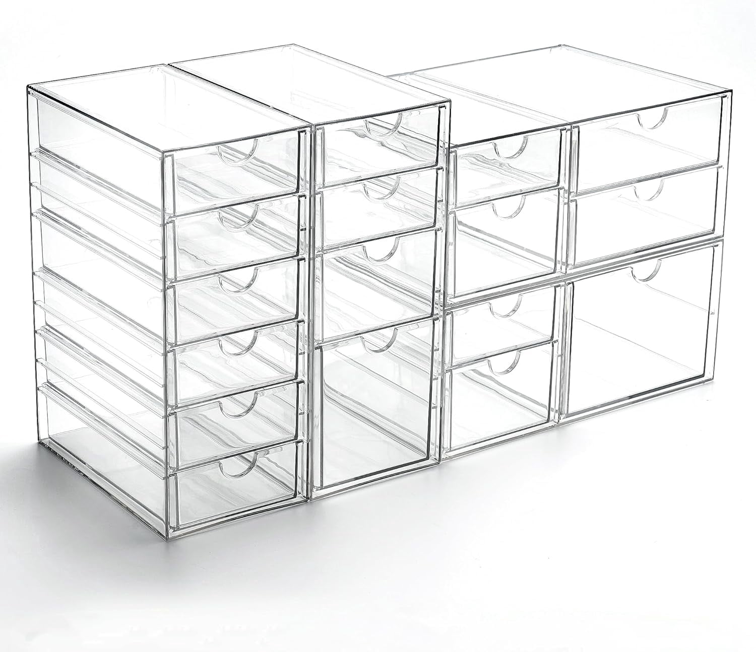 Acrylic Drawer Organizer with 17 Drawers, Craft Office Desk Makeup Organizers Accessories, Set of 4 Clear Stackable Storage Drawers for Vanity, Countertop, Jewelry, Art Supply Organization