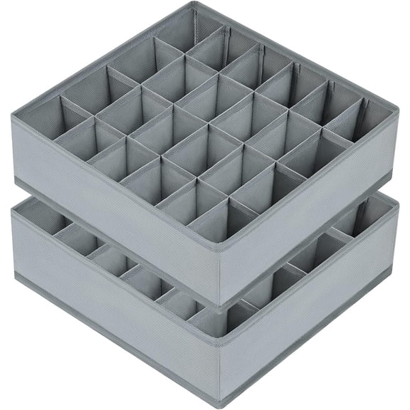 Drawer Organizer, 48-Compartment Space Saving Tray for Bedroom & Dresser, Gray, 2 Pack