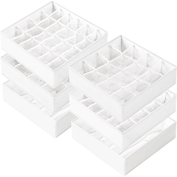 Drawer Organizer - 6 Set Clothes Organizer for Closet & Bedroom - 90 Cells Bins for Sock, Underwear, Bra, Baby Clothes - Washable & 10xDurable than Non-Woven Fabric (White)