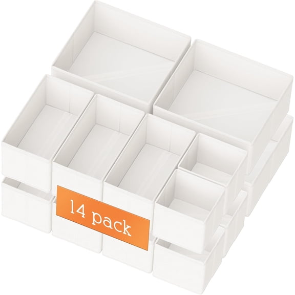 Drawer Organizer Clothes, 14 Pack Dresser Organizer for Baby Clothes, Underwear, Sock- Foldable Closet Organization and Storage Dividers Bins for Nursery, Bedroom and Dorm (White)