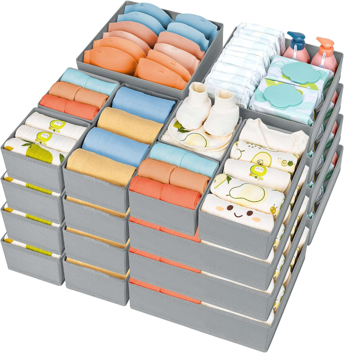 8-Pack Drawer Organizers For Clothes - Fabric Dresser Dividers For Socks, Underwear, Baby Clothes, Beige