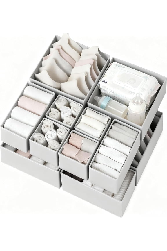 Drawer Organizer Clothes 6 Pack White- Dresser Organizer Bins for Closet Bedroom - Baby Clothes Organizers and Storage for Nursery Organization -Sock Underwear Drawer Organizer Divider