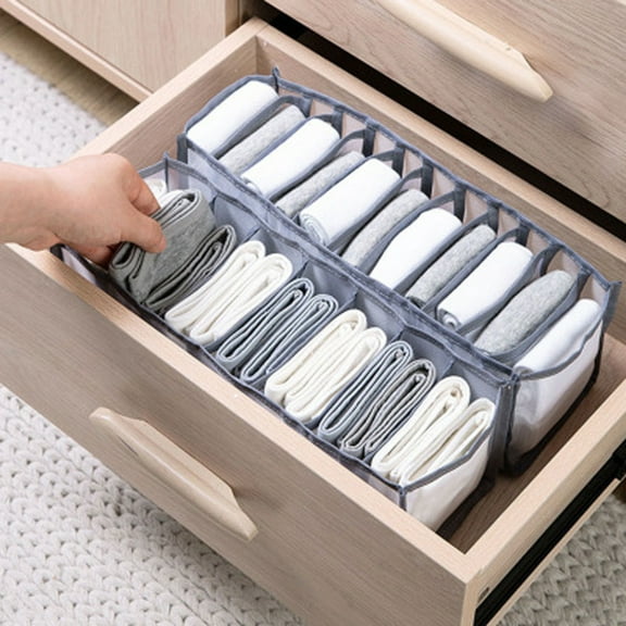 Drawer Organizer Clothes,Mesh Underwear Socks Storage Box,Socks Organizer,Sock Drawer Organizer,Sock Drawer Organizer Divider,Cabinet Closet Organizers(Gray 11-Grid 12.4*5*5in)from ANMUYUM