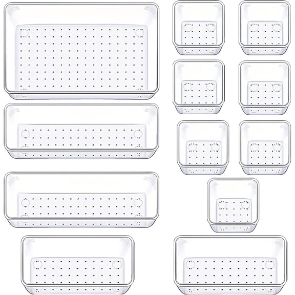 Drawer Organizers Set of 12, 4 Sizes Clear  Drawer Organizers and Storage Bins for Kitchen, Bathroom, Office, Dresser Desk Drawer Organizer Tray for , , Junk, Gadgets