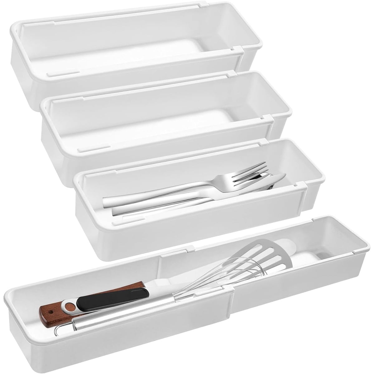Drawer Organizers Set,Expandable Drawer Organizer Trays,Drawer Organizer Bins for Bedroom,Bathroom, Kitchen, Office (White,4pack)