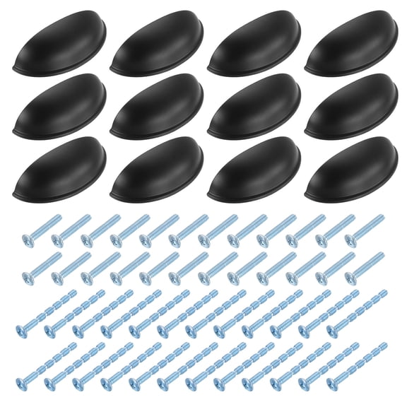 Drawer Pulls, 12Pcs 3" Zinc Alloy Flat Cabinet Cup Pull with Screw, Hardware Pulls Shell Handle for Bathroom Kitchen Wardrobe Dressing Table (Black)