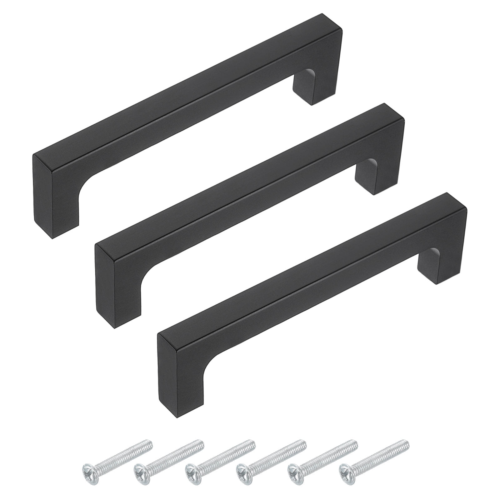 Drawer Pulls, 3Pcs 6" - Aluminum Alloy Cabinet Handles, Square Bar Solid Handle, Kitchen Hardware Door Handle for Wardrobe Shoe Cabinet Drawer (Black)