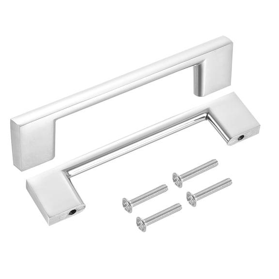 Drawer Pulls, 6Pcs 4" - Aluminum Alloy Kitchen Cabinet Handles, Rectangle Furniture Hardware Solid Handles for Wardrobe Cupboard (Chrome)