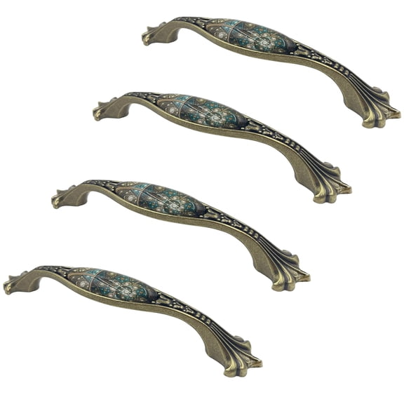Drawer Pulls Bronze Metal Cabinet Pulls with Stained Glass Window Pattern 3.8 inch Hole Center Decorative Pull Handles for Dresser Chest(4 Pack)