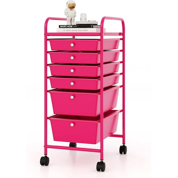 Drawer Rolling Storage Cart, Multifunctional Art Craft Tools Organizer on Wheels, Heavy Duty Utility Mobile Storage Trolley w/ 2 Lockable Wheels for Home Office School