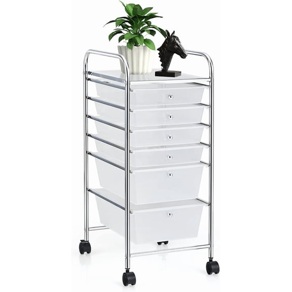 Drawer Rolling Storage Cart, Multifunctional Art Craft Tools Organizer on Wheels, Heavy Duty Utility Mobile Storage Trolley w/ 2 Lockable Wheels for Home Office School