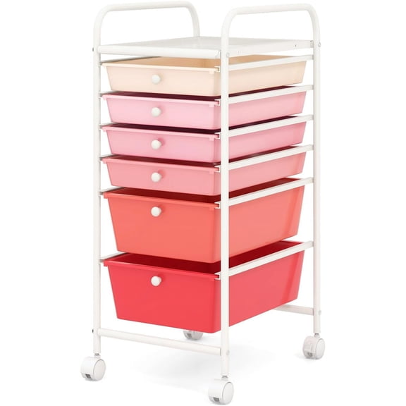 Drawer Rolling Storage Cart, Multifunctional Art Craft Tools Organizer on Wheels, Heavy Duty Utility Mobile Storage Trolley w/ 2 Lockable Wheels for Home Office School