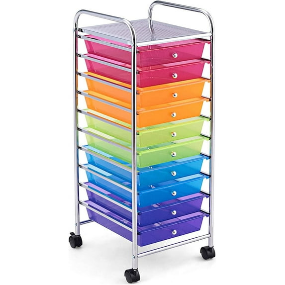 Drawer Rolling Storage Cart, Multipurpose Utility Cart Mobile Craft Cart w/Drawers & Wheels, Home Office School Tools Scrapbook Paper Organizer
