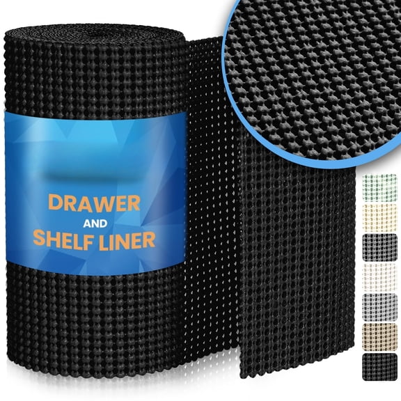 Drawer and Shelf Liner, Non-Adhesive Shelf Liners for Kitchen Cabinets, Thick Strong Grip Liners for Desk, Shelves, Bathroom Drawers, Cabinet Protection