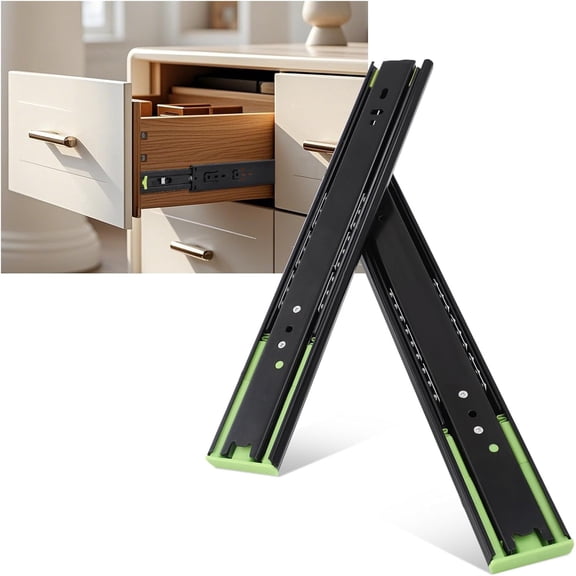 Drawer Slides 16 Inch, 5 Pairs Cabinet Drawer Slides Heavy Duty Side Mount Rails, Ball Bearing Smooth Silent Track, Alloy Steel Black Slides for Tool Cabinets, Dressers, Office Desks