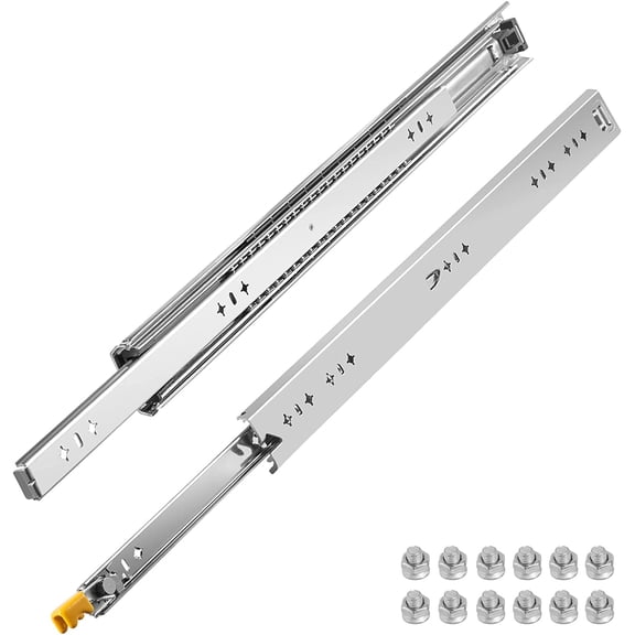 Drawer Slides 24inch, 1 Pair Locking Drawer Slides 250lbs Load Capacity, Side Mount Ball Bearing, 3-Fold Full Extension