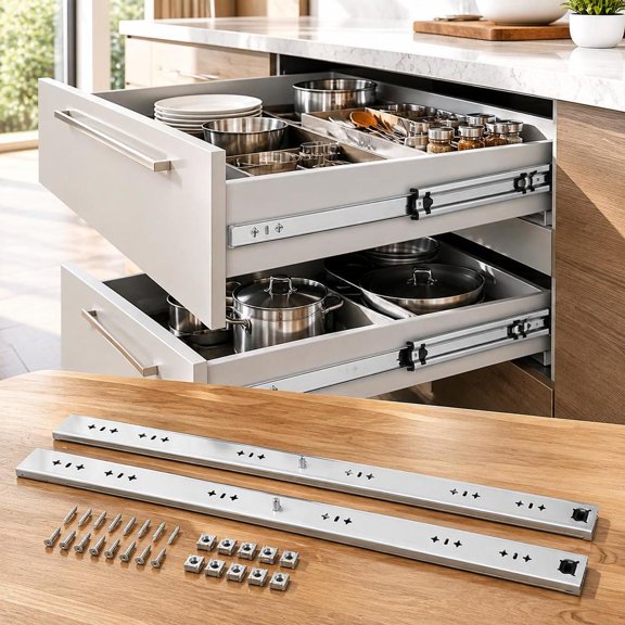 Drawer Slides, 30 Inch Heavy Duty, 265 lbs Capacity, Side Mount, 3-Fold Full Extension, Ball Bearing Rails, with Mounting Screws, for Workbench, RV Cabinet, 1 Pair