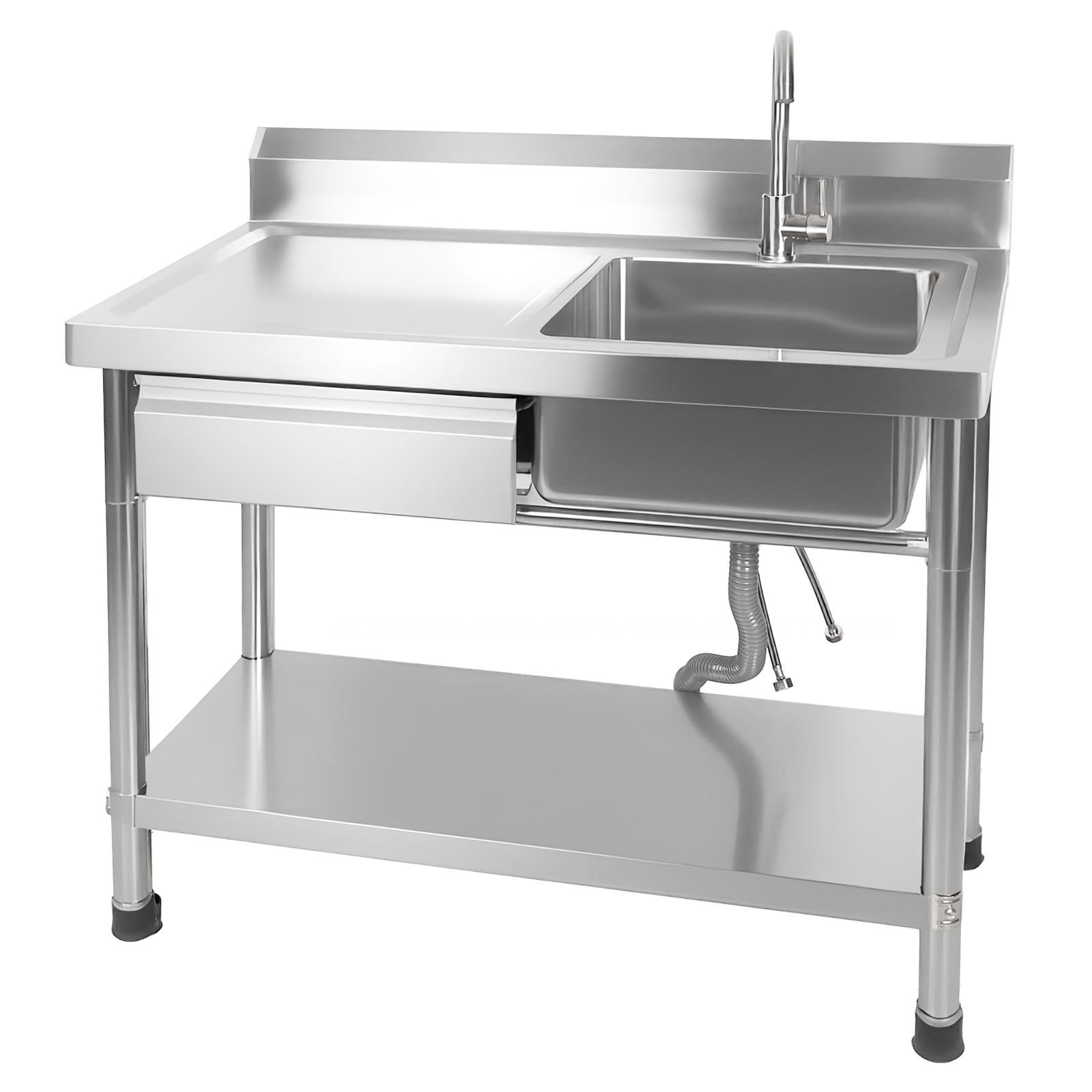 Drawer Stainless Steel Utility Sink,Free Standing Utility Sink With Faucet And Storage Drawer,1.2mm Thick 201 Stainless Steel,Stainless Steel Commercial Sink For Indoor Or Outdoor Use,Silver